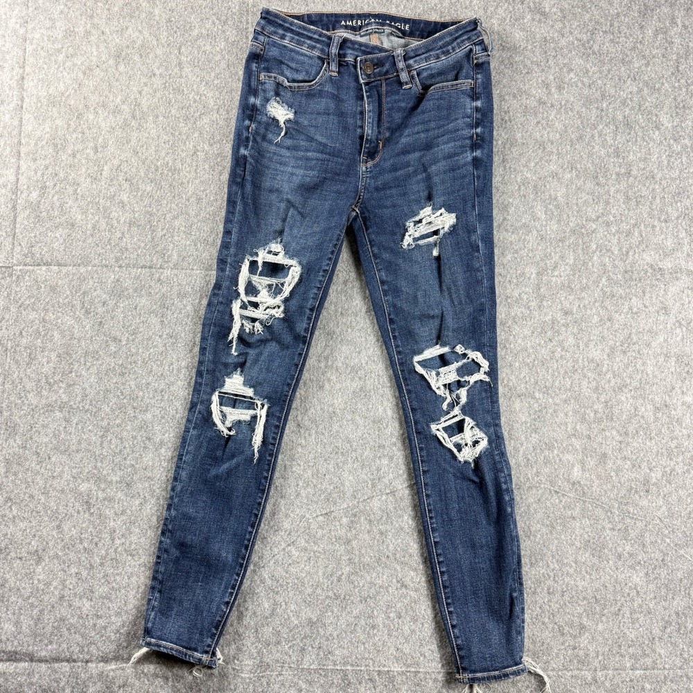 American Eagle Curvy High Rise Jegging Blue Next Level‎ Stretch Ripped size 6